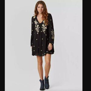 Free People Dress Womens Small Black Sweet Tennessee Floral Boho Western Cowgirl